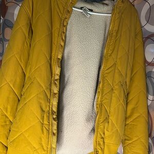 The North Face Mustard Yellow Quilted Puffer Jacket with Sherpa Lining
